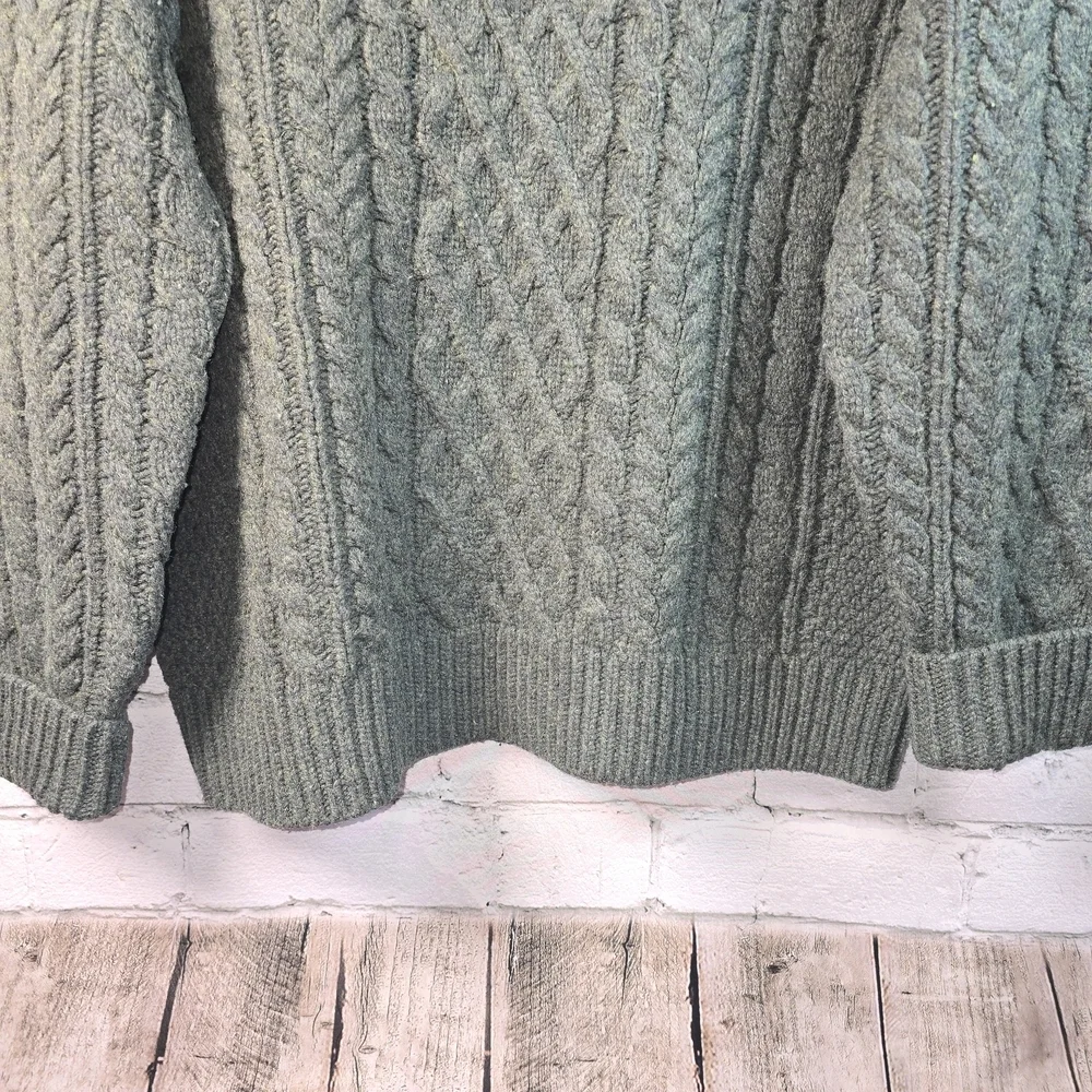 JOSEPH TURNER MENS 1/4 ZIP MOCK NECK FISHERMAN KNIT LAMBSWOOL GREEN SWEATER XL